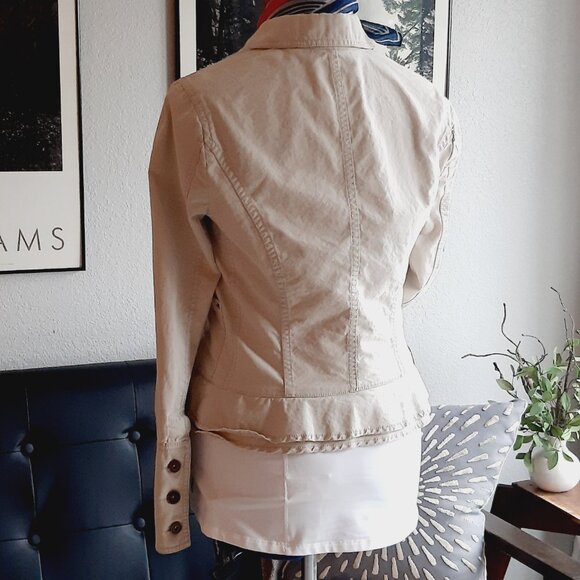 VTG DKNY JEANS tan cotton canvas military utility peplum jacket Sz M - Picture 3 of 12